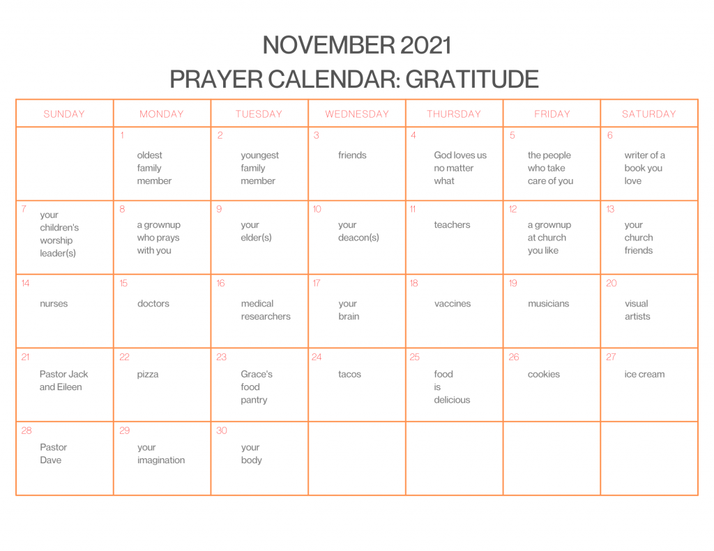 November 2021 Prayer Calendar