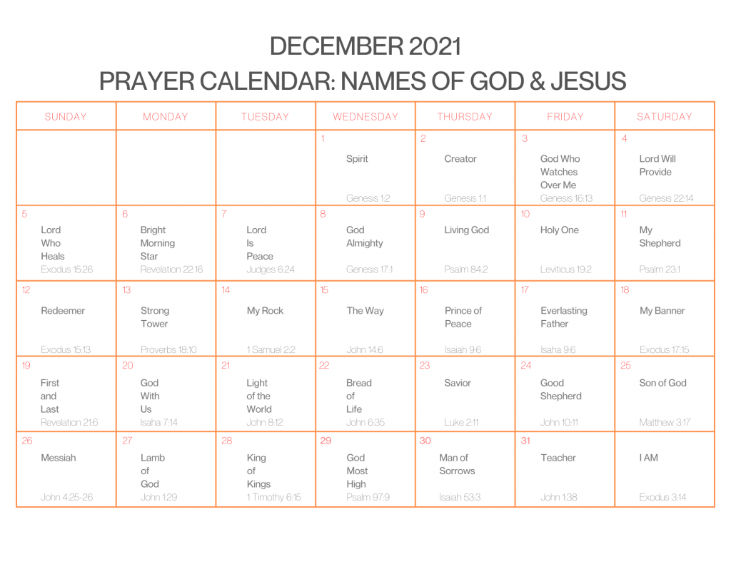 December 2021 prayer calendar