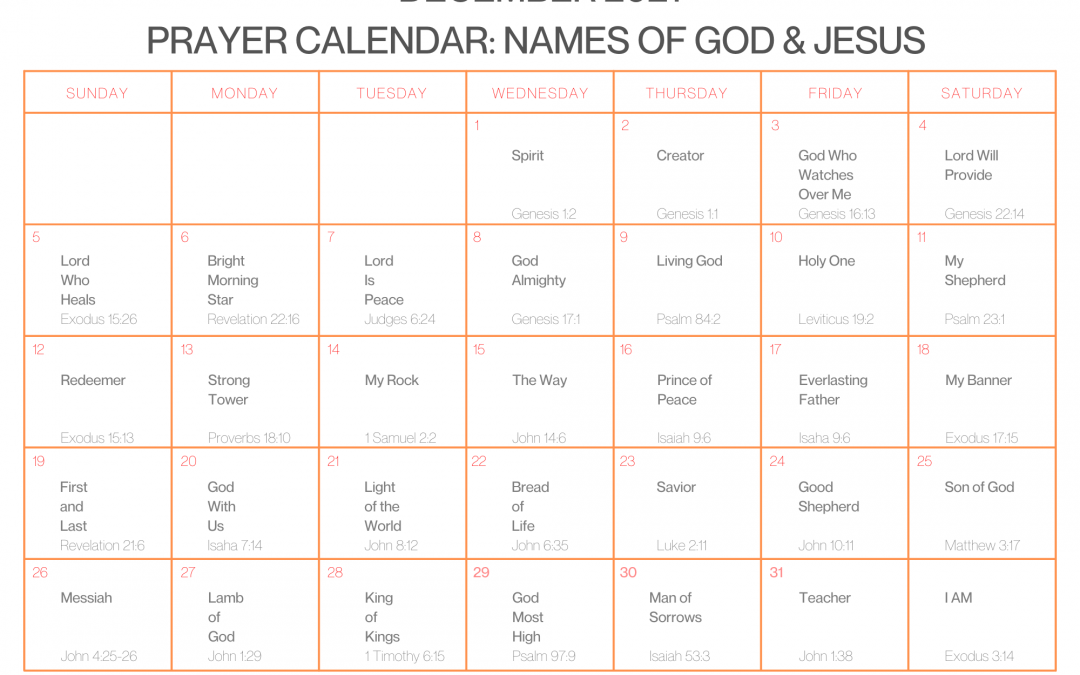 December 2021 Prayer Calendar — Names of God & Jesus