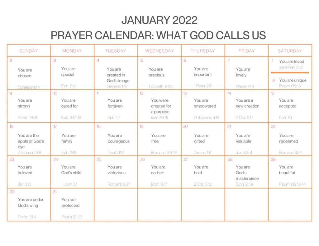 January 2022 Prayer Calendar: What God Says About Us in the Bible