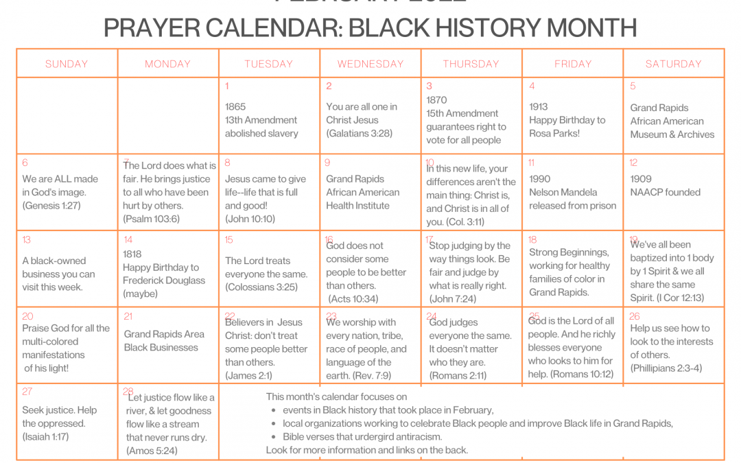 February 2022 Prayer Calendar: Black History Month
