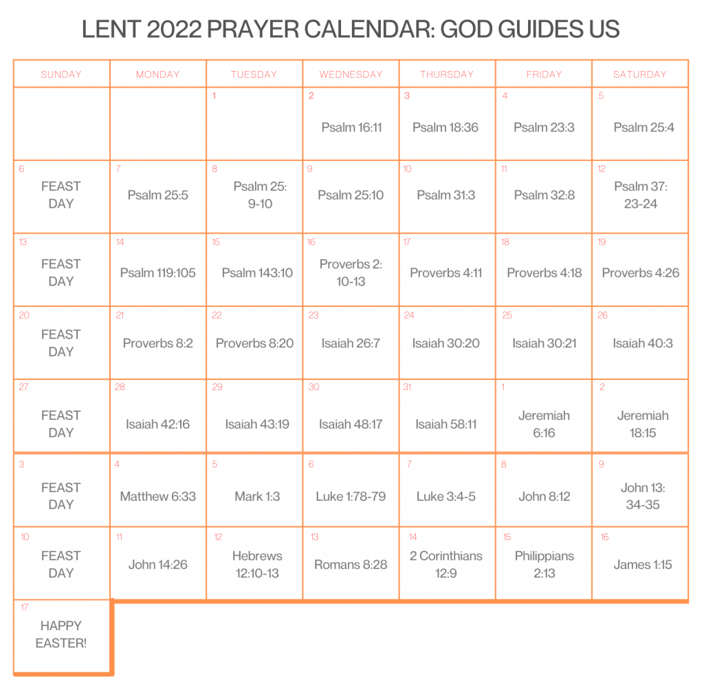 Lent 2022 Prayer Calendar God Guides Us Grace Christian Reformed Church